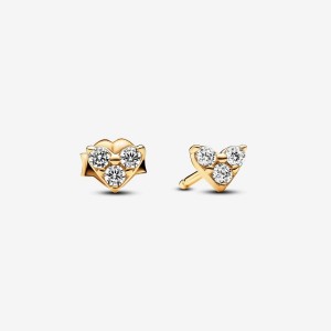 Pandora Triple Stone Heart Stud Earrings Gold | 386LTQFNV