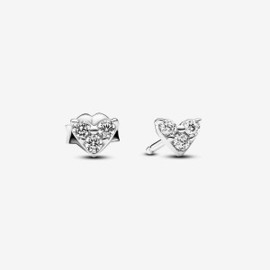 Pandora Triple Stone Heart Stud Earrings Silber | 579IYNHJP