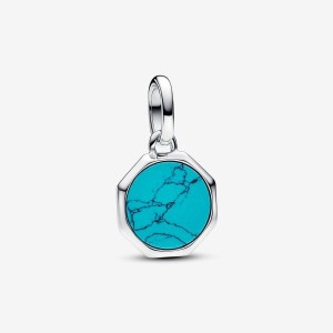 Pandora Turquoise-colored Engravable Mini Medallion Charm Silber | 358AMUNJG