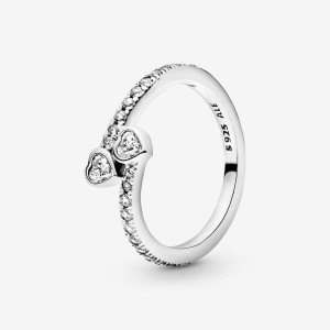 Pandora Two Sparkling Hearts Ring Silber | 930JLQATR