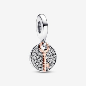 Pandora Two-tone Key to Happiness Double Dangle Charm Mehrfarbig | 621MBWDHG
