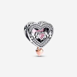 Pandora Two-tone Openwork Mom & Heart Charm Mehrfarbig | 064XCWHOT