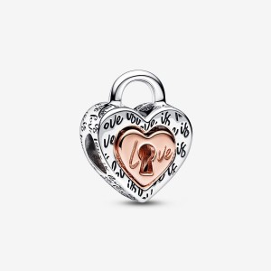 Pandora Two-tone Padlock Splittable Heart Charm Mehrfarbig | 927NRLTWC