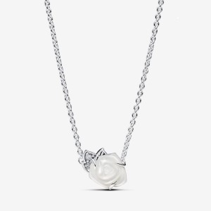 Pandora White Rose in Bloom Collier Necklace Silber | 354YLKEFV